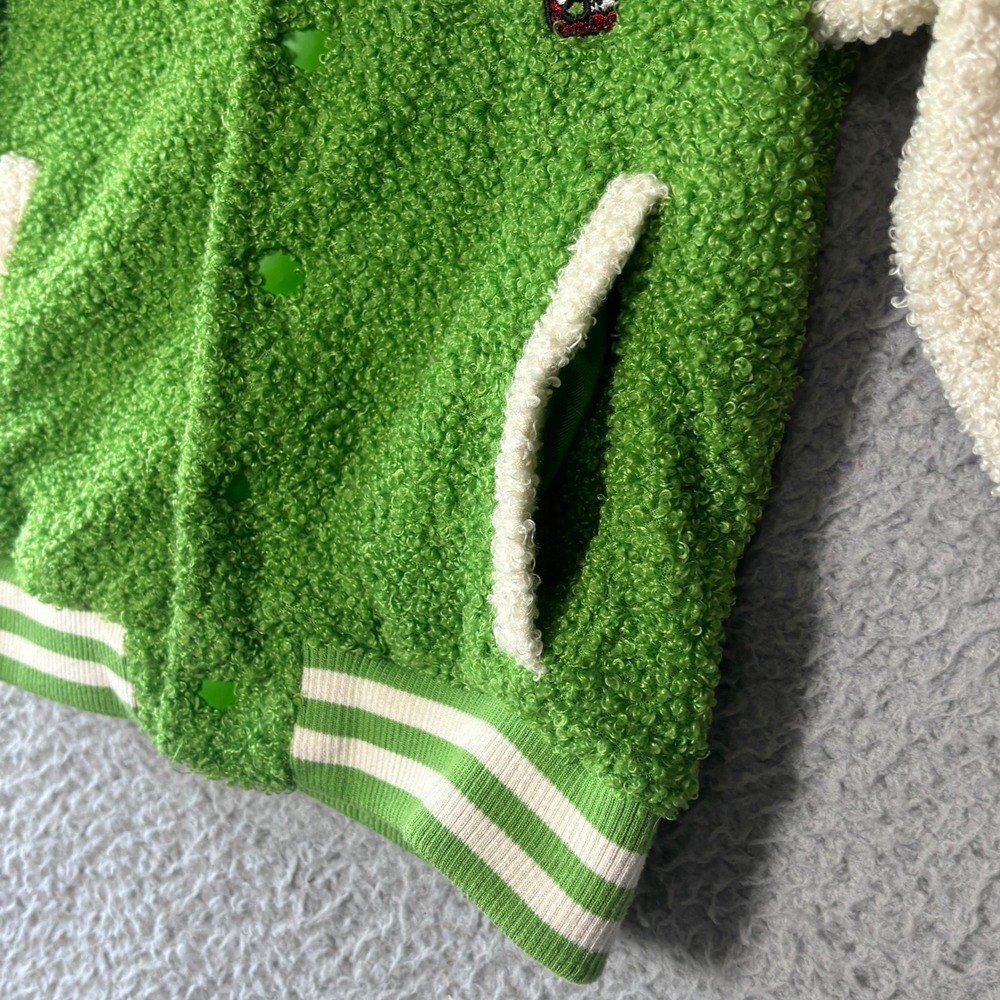 Dr Seuss The Grinch Kids Green Faux Shearling Varsity Hooded Jacket 4T RN117508 - Picture 2 of 6